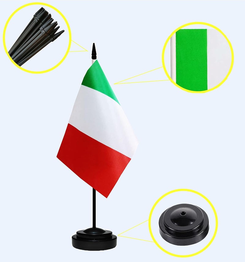 tibijoy Italy Italian Deluxe Desk Flag Set Small Mini Miniature Italy Italian Table Desktop Flags With Solid Pole, Black Base and Spear Top(2 Pack) - Image 2